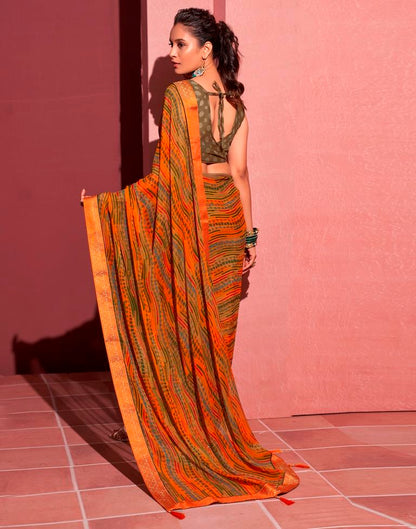 Orange Chiffon Printed Saree