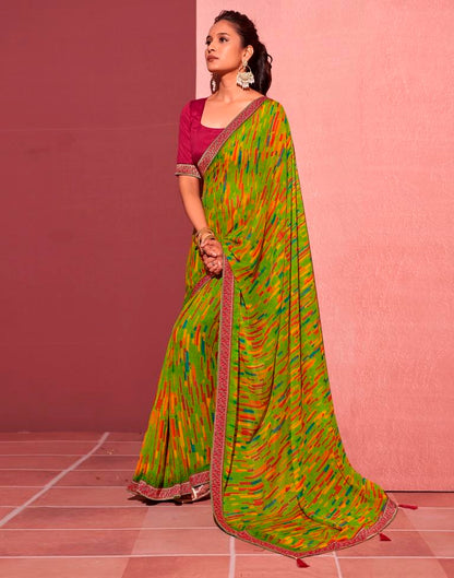 Green Chiffon Printed Saree