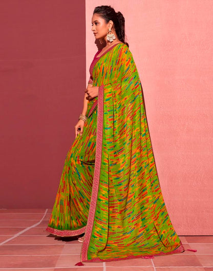 Green Chiffon Printed Saree