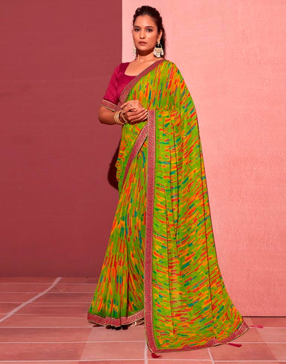 Green Chiffon Printed Saree