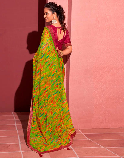 Green Chiffon Printed Saree