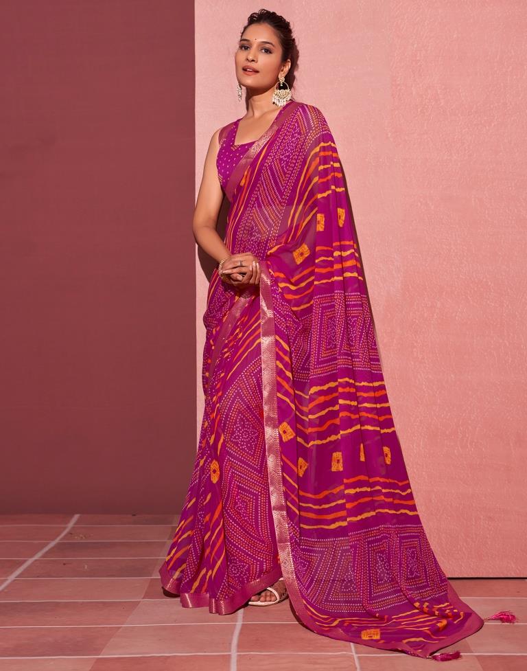 Magenta Chiffon Bandhani Saree