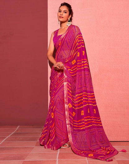 Magenta Chiffon Bandhani Saree