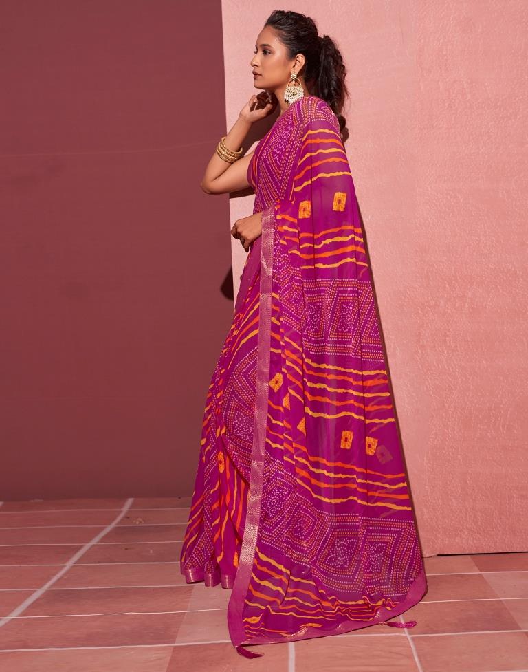 Magenta Chiffon Bandhani Saree