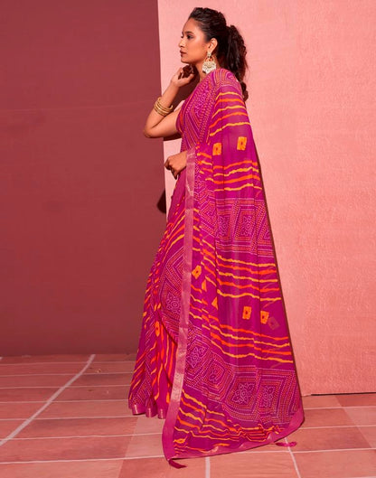 Magenta Chiffon Bandhani Saree