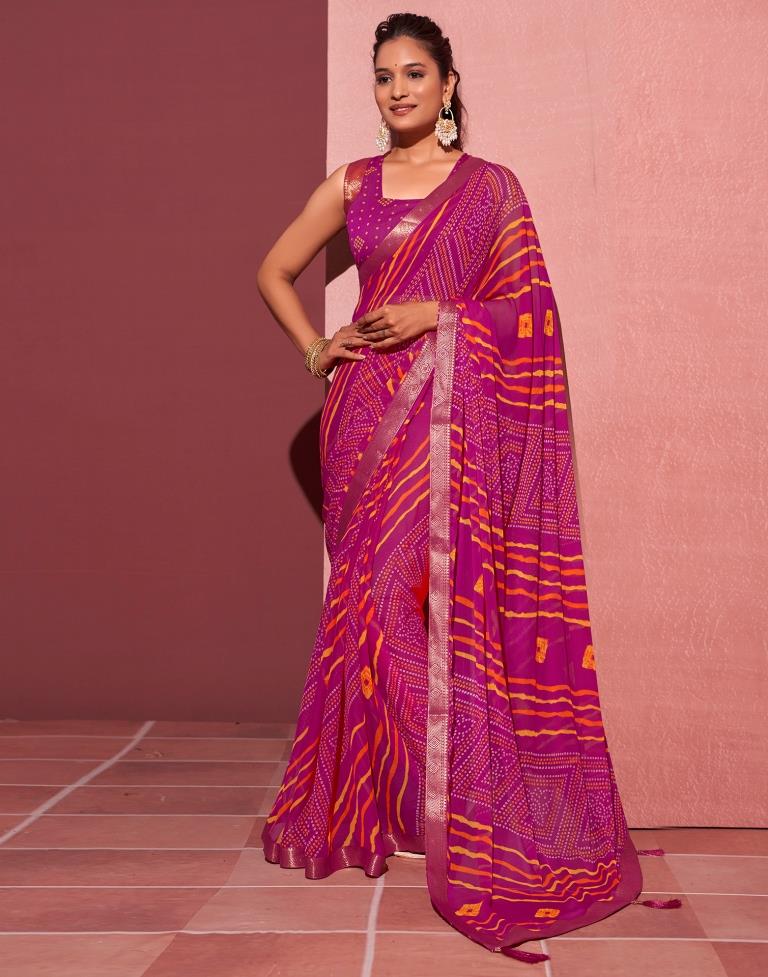 Magenta Chiffon Bandhani Saree