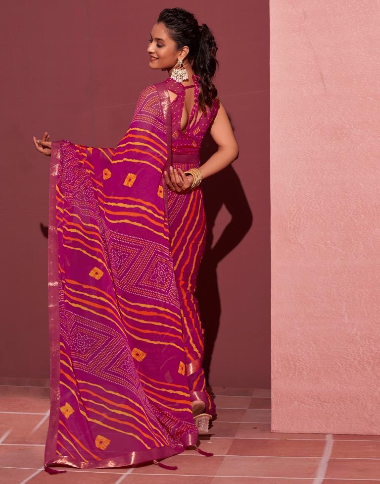 Magenta Chiffon Bandhani Saree