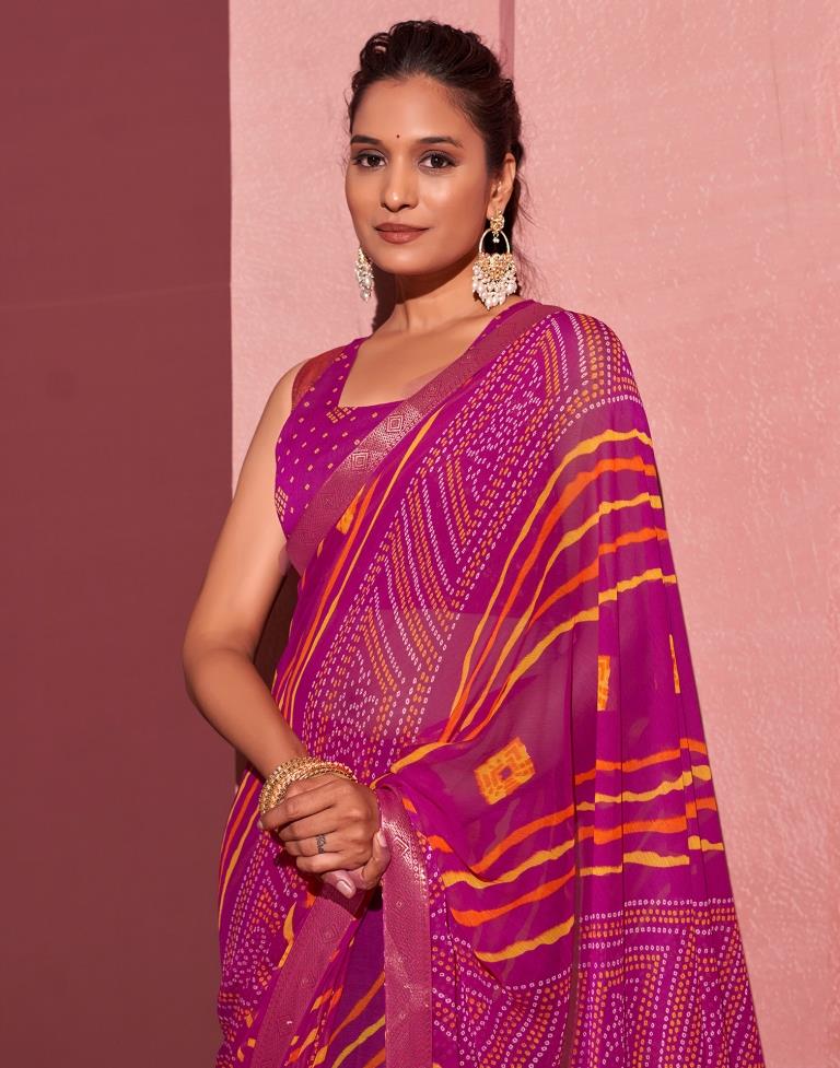 Magenta Chiffon Bandhani Saree