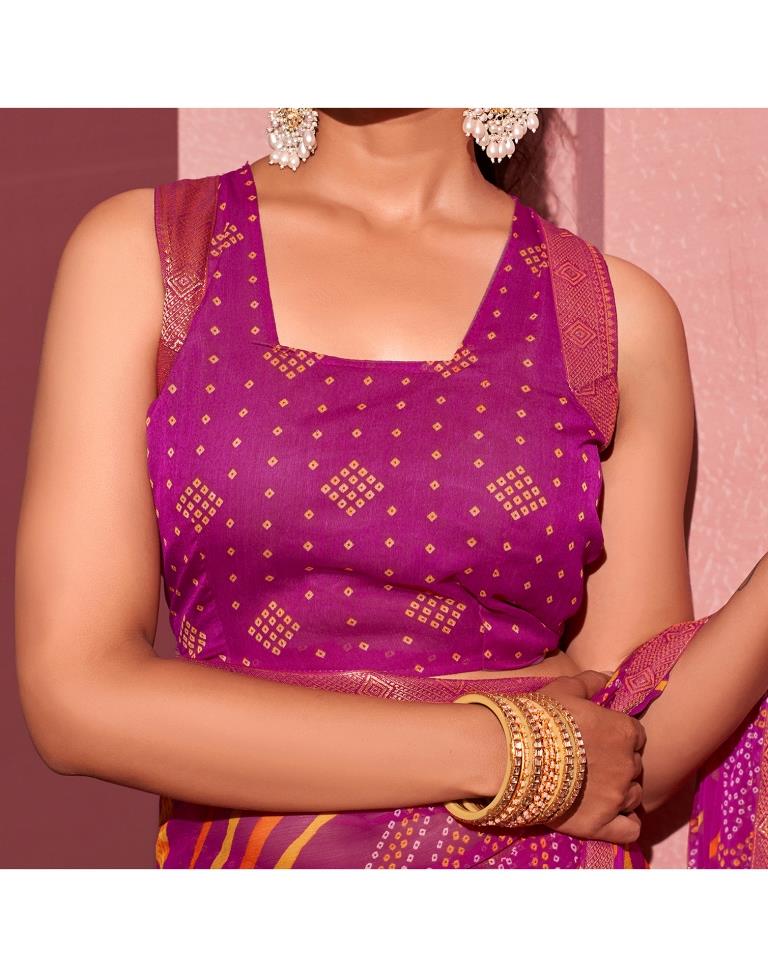 Magenta Chiffon Bandhani Saree