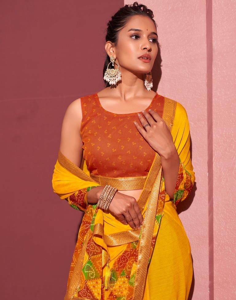 Yellow Chiffon Bandhani Saree