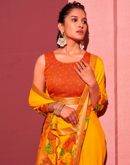 Yellow Chiffon Bandhani Saree