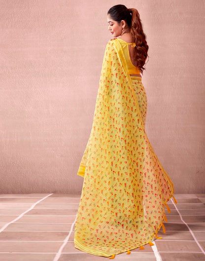 Yellow Cotton Printed  Saree