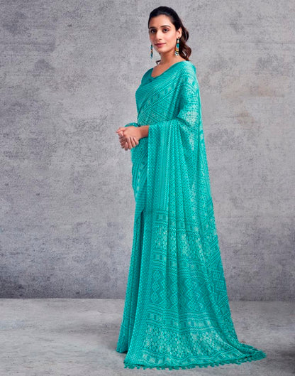 Turquoise Chiffon Printed  Saree