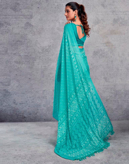 Turquoise Chiffon Printed  Saree