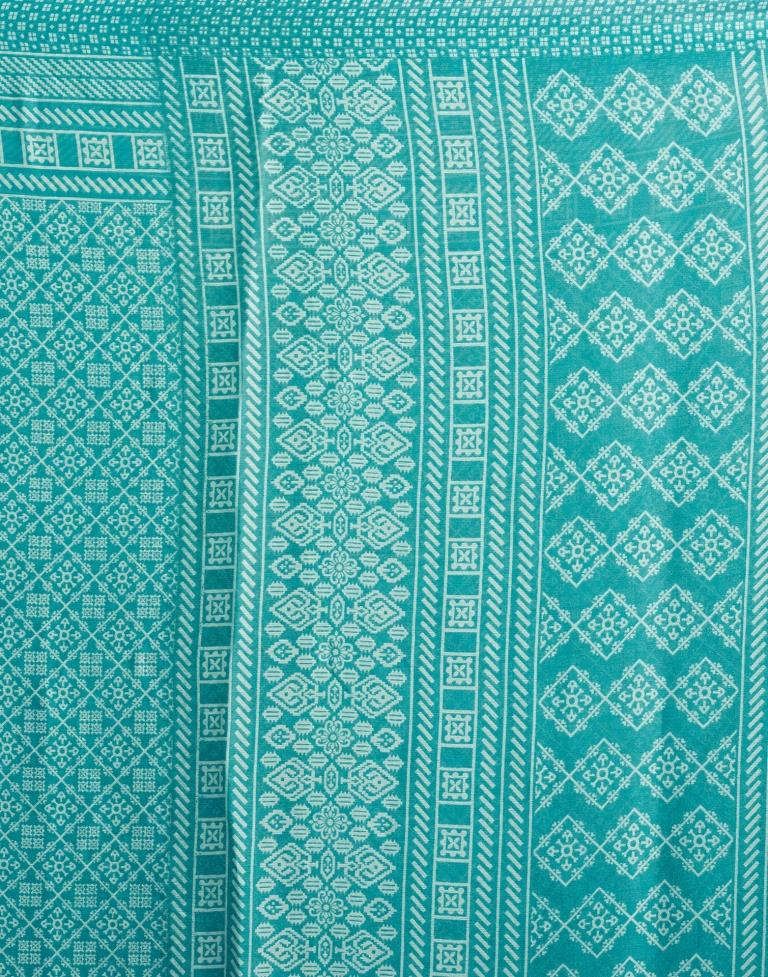 Turquoise Chiffon Printed  Saree