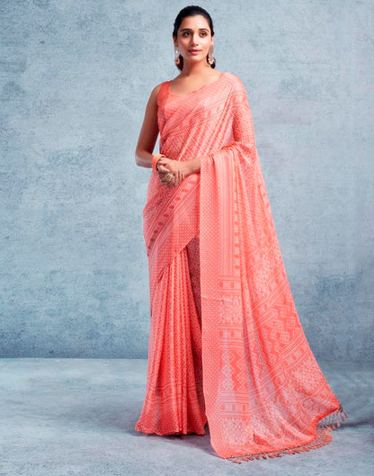 Peach Chiffon Printed  Saree