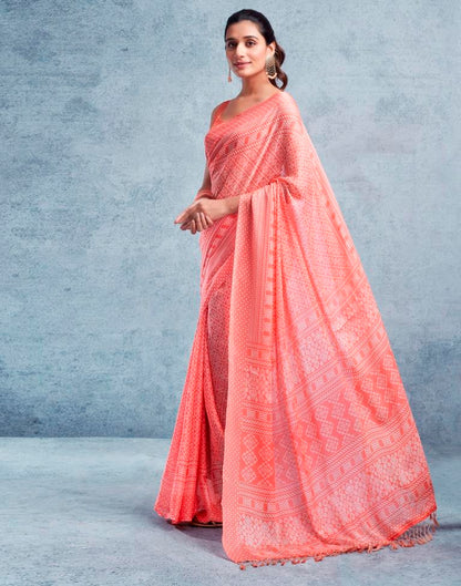 Peach Chiffon Printed  Saree