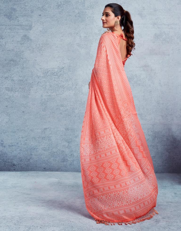 Peach Chiffon Printed  Saree