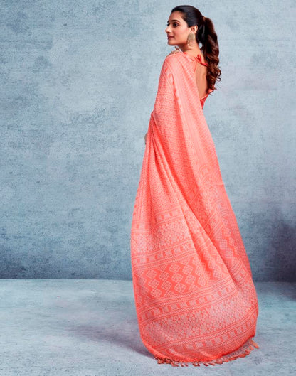 Peach Chiffon Printed  Saree