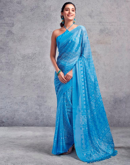 Blue Chiffon Printed  Saree