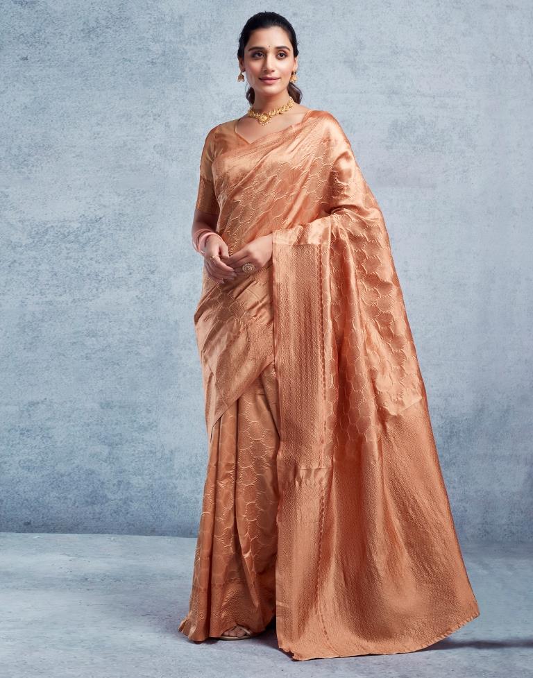 Dusty Orange Silk Plain Saree