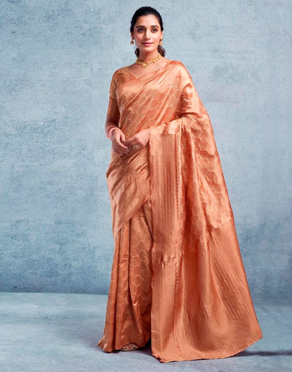 Dusty Orange Silk Plain Saree