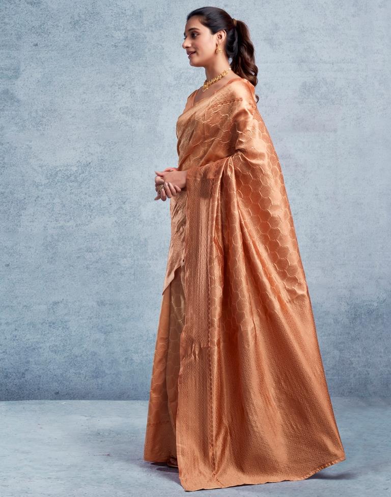 Dusty Orange Silk Plain Saree