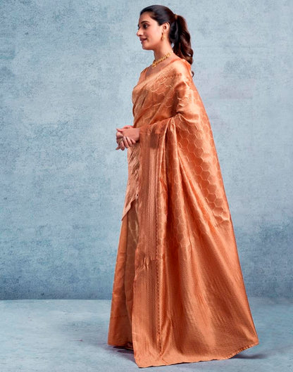 Dusty Orange Silk Plain Saree