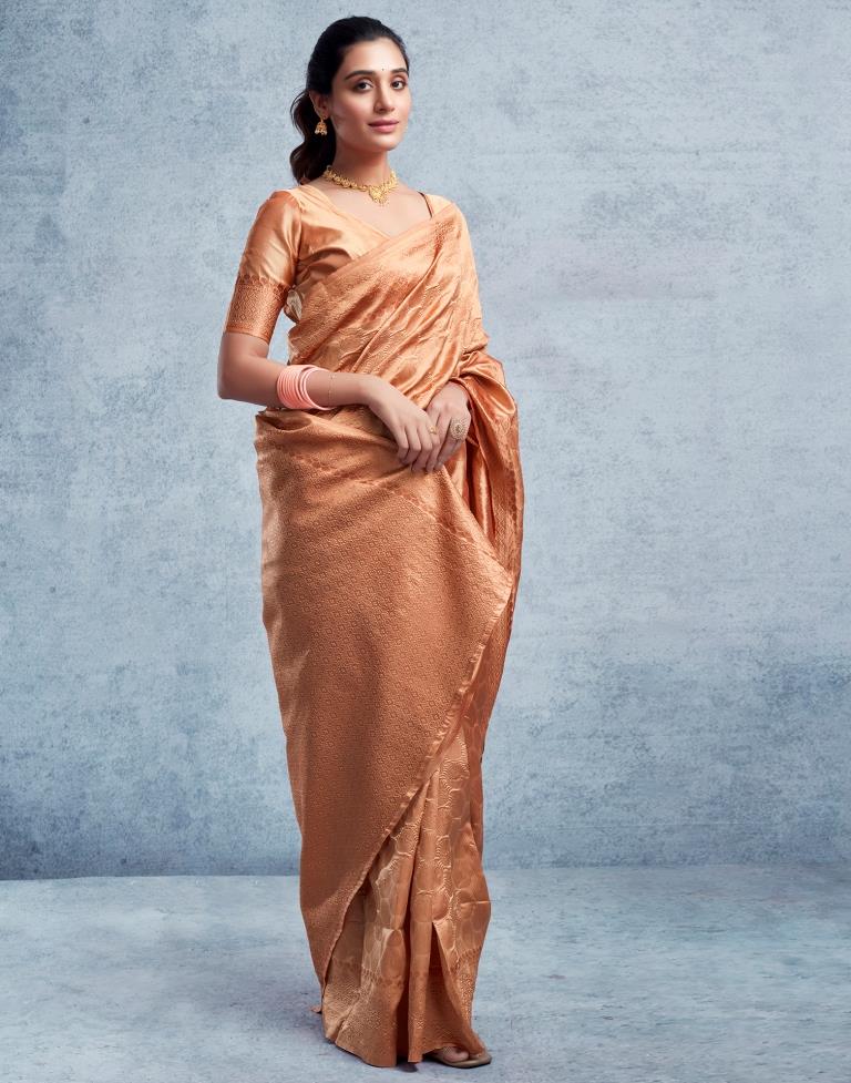 Dusty Orange Silk Plain Saree