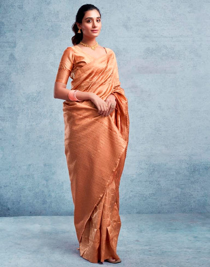 Dusty Orange Silk Plain Saree