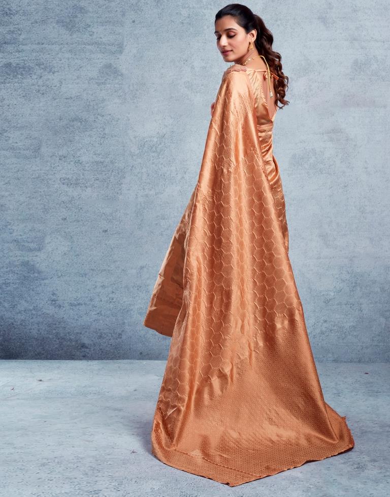 Dusty Orange Silk Plain Saree