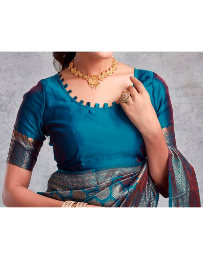 Teal Blue Silk Plain Saree