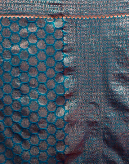 Teal Blue Silk Plain Saree