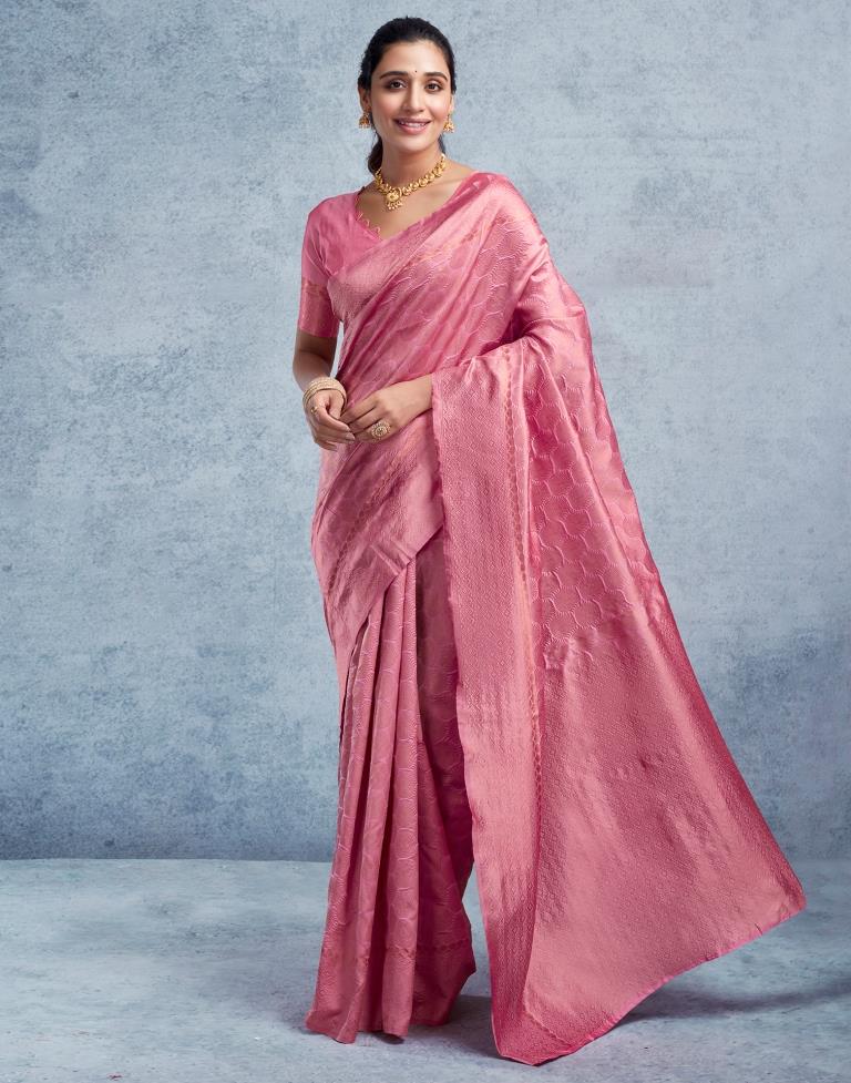 Pink Silk Plain Saree