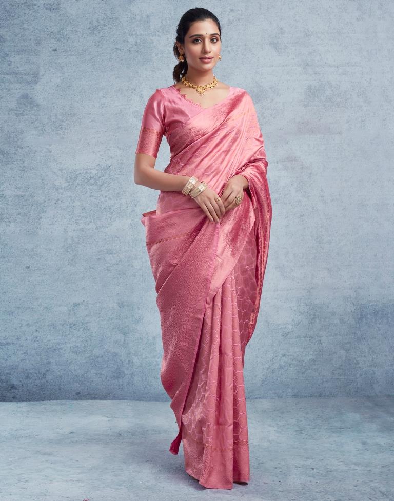 Pink Silk Plain Saree