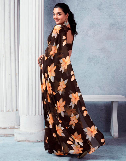 Brown Georgette Printed  Saree