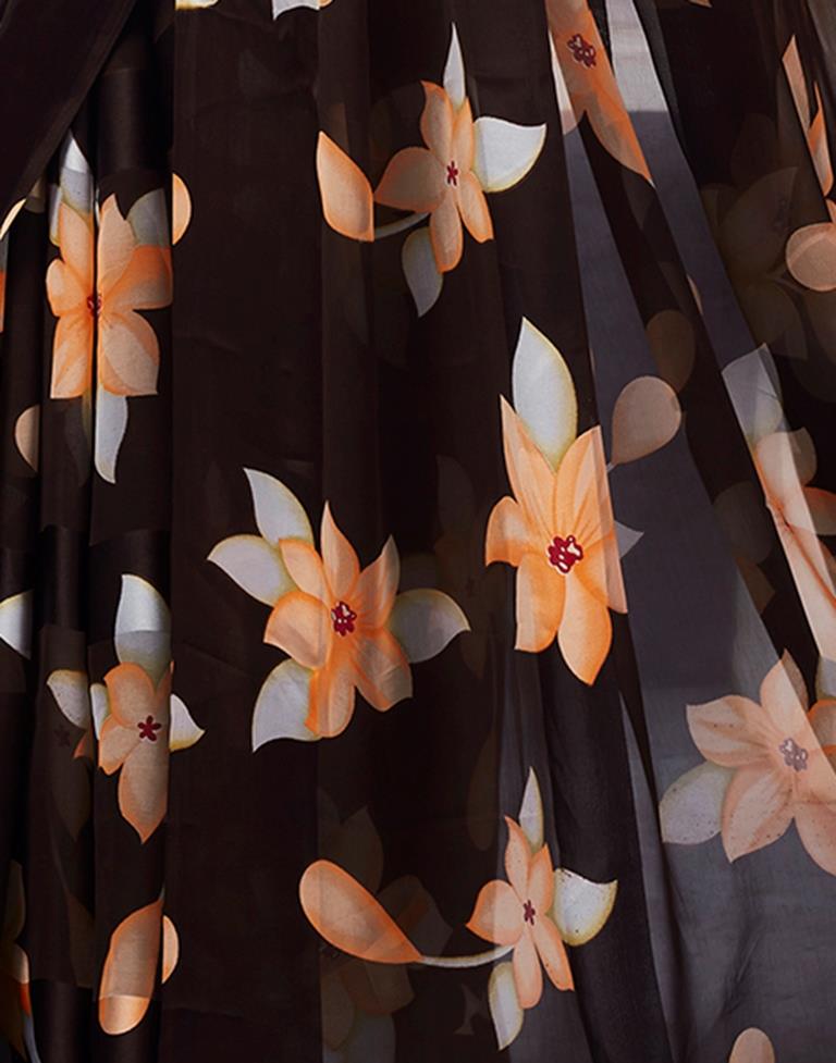 Brown Georgette Printed  Saree