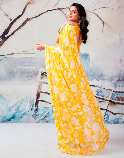 Yellow Georgette Printed  Saree