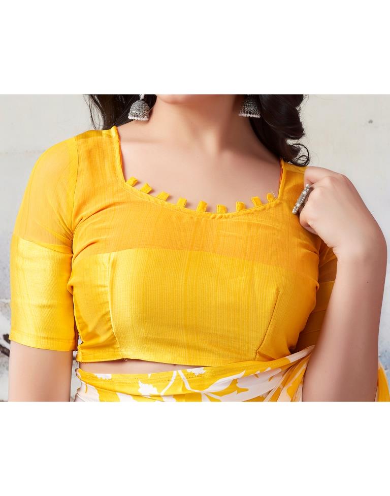 Yellow Georgette Printed  Saree