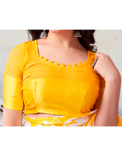 Yellow Georgette Printed  Saree