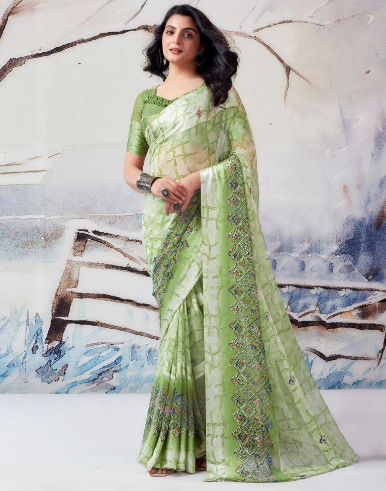 Pista Green Georgette Printed  Saree