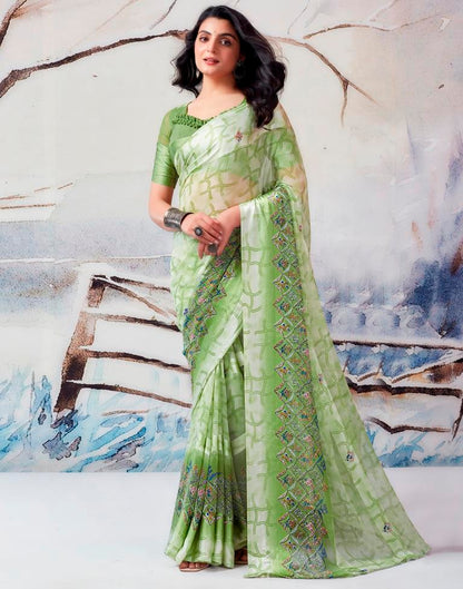 Pista Green Georgette Printed  Saree