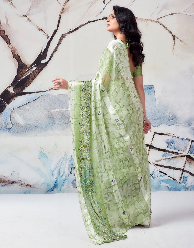 Pista Green Georgette Printed  Saree