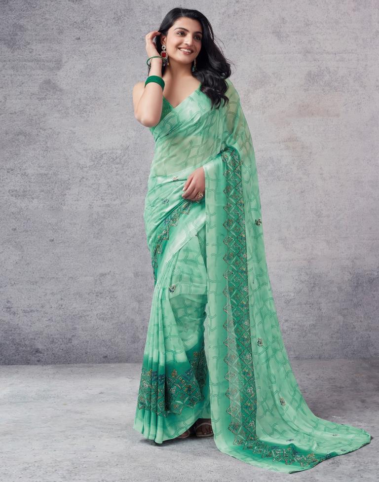 Turquoise Georgette Printed  Saree