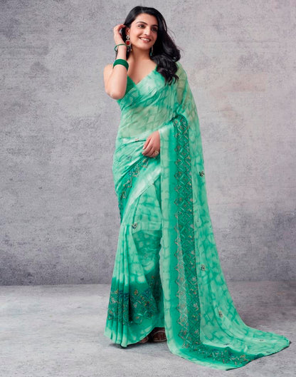 Turquoise Georgette Printed  Saree