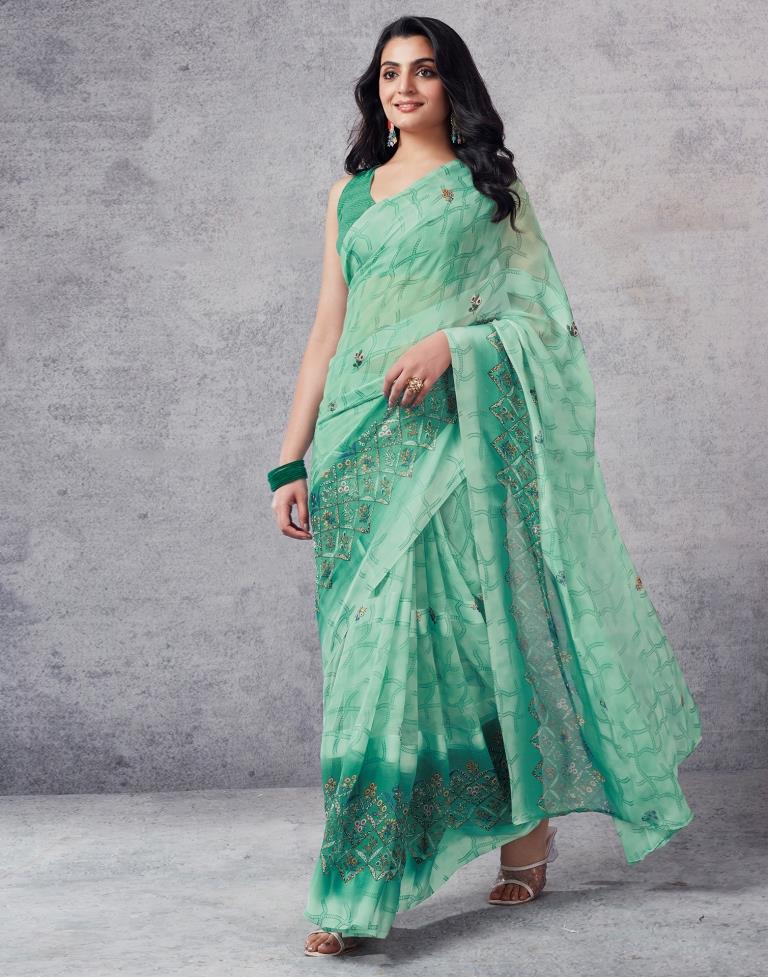 Turquoise Georgette Printed  Saree