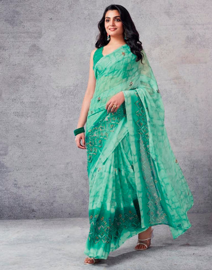 Turquoise Georgette Printed  Saree