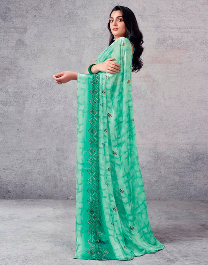 Turquoise Georgette Printed  Saree