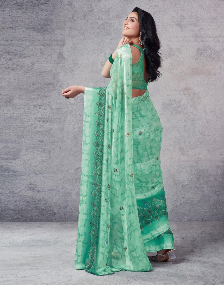 Turquoise Georgette Printed  Saree