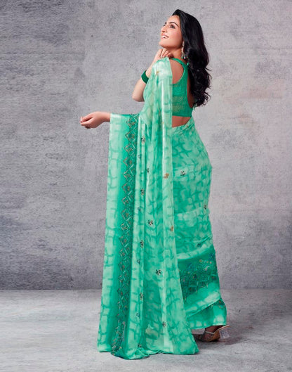 Turquoise Georgette Printed  Saree